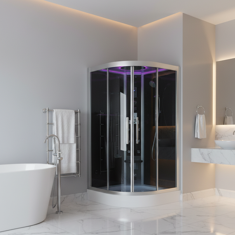 Platinum DZ901L 1 Person with Dual Sliding Doors Corner Steam Shower - Black