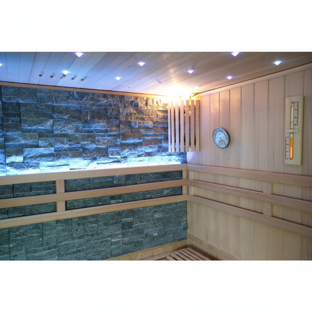Sunray Galaxie 4 Person Indoor Traditional Sauna with Double Bench and 6kW Harvia Heater