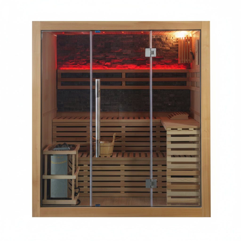 Sunray Galaxie 4 Person Indoor Traditional Sauna with Double Bench and 6kW Harvia Heater